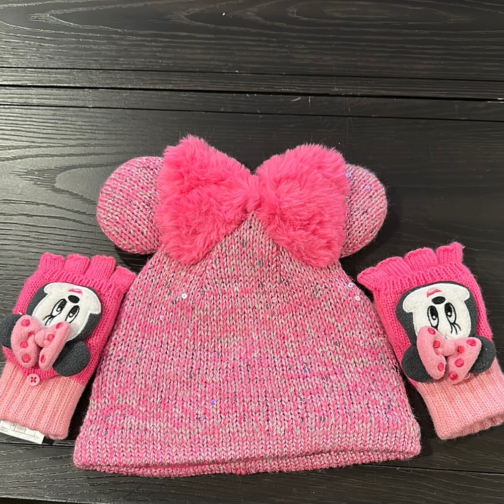 Disney Pink Knit Hat with Playful Pom-Poms